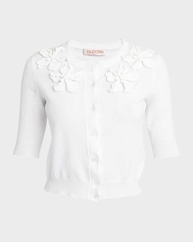 Flower Embroidered Button-Front Cardigan